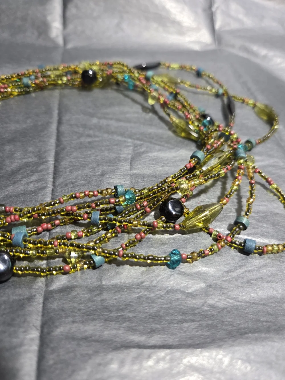 Vintage Multi-Strand Green and Turquoise Beaded Necklace - Picture 3 of 4